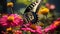 Vibrant Encounter: Swallowtail Butterfly and Fuchsia Cosmos