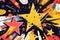 Vibrant And Energetic Comic-Inspired Vector Background With Bursting Stars And Retro Superhero Elements