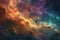 A vibrant expanse of stars and clouds in a celestial setting, A textured nebula glowing with the colors of the Aurora Borealis, AI