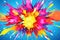 Vibrant explosion of colorful paint on vivid blue background. Perfect for artistic and creative projects