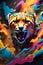 A vibrant explosion of colors and shapes, the energy and movement of a cheetah, wallart, a painting, animal