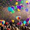 A vibrant explosion of confetti and balloons, evoking a sense of joy, excitement, and celebration5, Generative AI