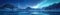 Vibrant extra wide panoramic sky. Frozen lake with mountain range in the horizon