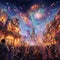 Vibrant Fantastical Festival Scene with Ecstatic Euphoria and Overflowing Bliss