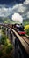 Vibrant Fantasy Landscape: Majestic Steam Train Crossing Bridge