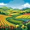 Vibrant farmlands in a whimsical cartoon art style