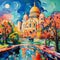 Vibrant Fauvism Painting: Paris Cathedral With Luminous Reflections And Joyful Landscapes