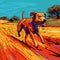 Vibrant Fauvism Style Illustration Of A Dog Running In The Desert