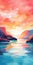 Vibrant Fauvism Watercolor Painting Of A Sunset Landscape For Desktop