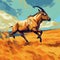 Vibrant Fauvist Animal Art: Goat Sprinting In The Desert