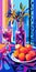 Vibrant Fauvist Animation: Oranges In A Saturated Vase