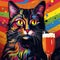 Vibrant Fauvist Cat Holds A Glass Of Beer With Bold Colors