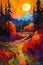 Vibrant Fauvist Landscape Painting with Bold Orange and Pink Colors for Posters and Web.