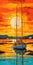 Vibrant Fauvist Sail Boat Illustration In Provincetown Harbor At Sunset