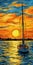 Vibrant Fauvist Sail Boat Illustration At Sunset