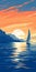 Vibrant Fauvist Sunset: Sailing Ship In Mediterranean Seascape