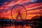 vibrant ferris wheel against a sunset sky