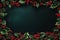 Vibrant Festive Christmas background with a border of holly leaves, berries, and twinkling lights, centered copyspace for festive