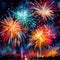 Vibrant Fireworks Display in Impressionist Art Style