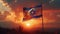 Vibrant flag of Israel waving against dramatic sunset. Yom HaZikaron, Independence Day. AI Generated