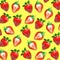 Vibrant flat lay ripe strawberry pattern on yellow background