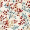 Vibrant Floral Decorative Pattern With Leaf Branches On Cream