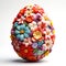 Vibrant Floral Easter Egg made from flowers on white background. Festive Spring Easter Decor