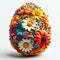 Vibrant Floral Easter Egg made from flowers on white background. Festive Spring Easter Decor