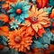 Vibrant Floral Painting With Hyperrealistic Illustrations In Orange And Blue