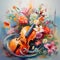 Vibrant Flower Blooming Amidst Musical Instruments