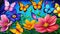 Vibrant flower blossom butterfly exhibit artistic brush stroke canvas