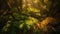 A vibrant forest of green and yellow leaves, a tranquil scene generated by AI