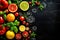 Vibrant and fresh, chef\\\'s culinary masterpiece on chalk blackboard copy space
