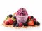 Vibrant frozen yogurt topped with assorted fruits and berries for a delightful summer treat