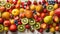 Vibrant fruit salad strawberry with kiwi, orange, grape, raspberry, blueberry, apple generated by AI