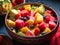 Vibrant Fruit Salad with Watermelon, Pineapple, and Mango in a Bowl