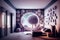 A vibrant, futuristic children room with high-tech amenities and playful design elements, generative ai