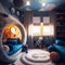 A vibrant, futuristic children's room with high-tech amenities and playful design elements, generative ai