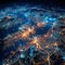 Vibrant futuristic cityscape as seen from space with interconnected networks