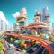 Vibrant Futuristic Cityscape with Surreal Overpass