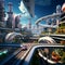 Vibrant Futuristic Cityscape with Surreal Overpass