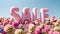 Vibrant Garden Sale Event with Bold Pink Inflatable Letters