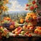 Vibrant Garden Scene Filled with Flowers and Fruits