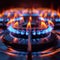 Vibrant gas burner blue orange flames dance in closeup brilliance