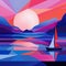 Vibrant Geometric Abstraction: Sunset Sailboat In De Stijl Style