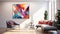 Vibrant Geometric Artwork: Modern Abstract Beauty on White Gallery Wall