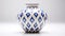 Vibrant Geometries: Blue And White Porcelain Vase With Colored Diamonds