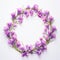 Vibrant Gladiolus Wreath With Pressed Lavender Flowers On White Background