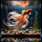 A vibrant goldfish with flowing fins glides in aquarium.