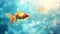 Vibrant goldfish swimming in sparkling blue waters, ideal for serene backgrounds and nature themes. AI
